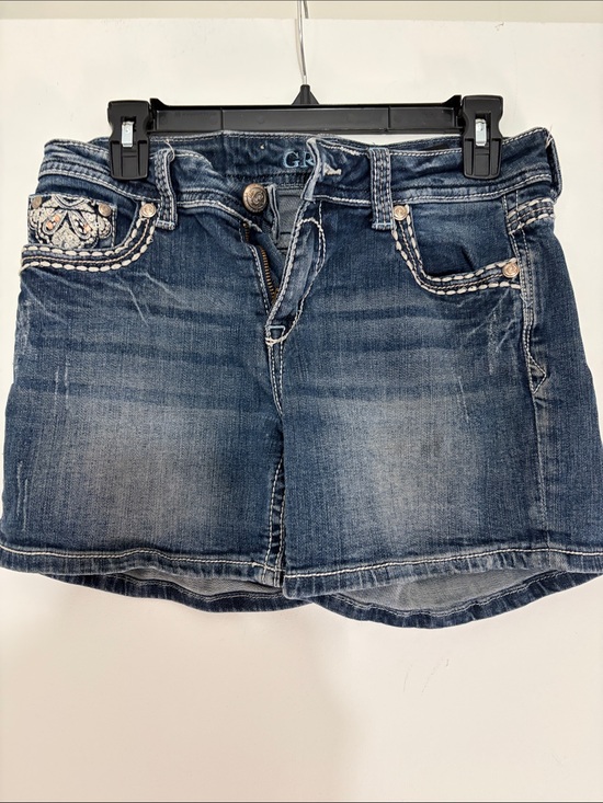 Grace Denim - Gracie Dark Wash Embroidered Pocket Denim shorts